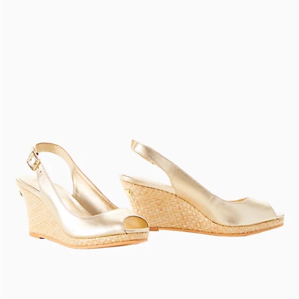 Lilly Pulitzer Gigi Slingback Wedge Sandal Size 8 Gold